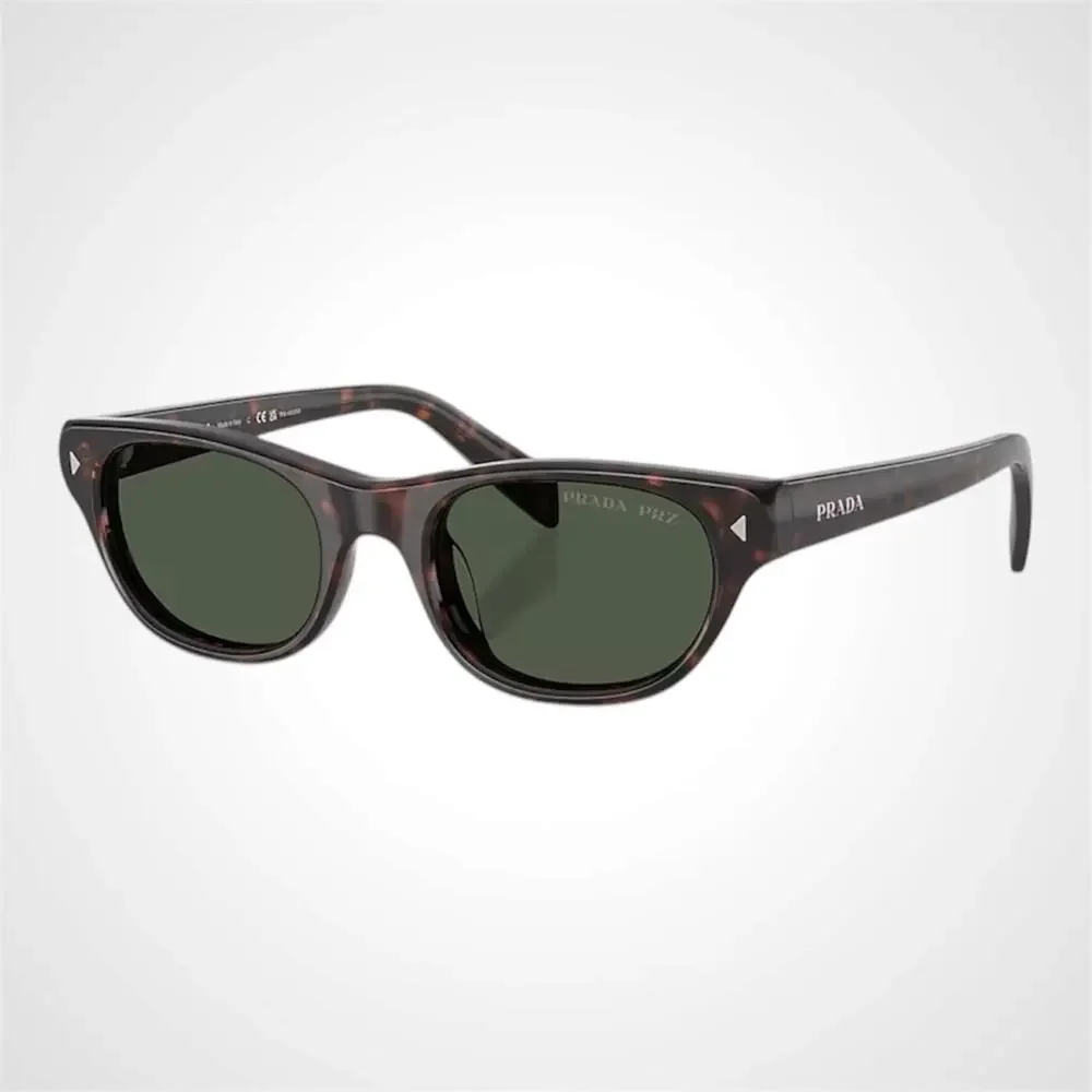 New PRADA Sunglasses Brown Havana Polarized Logo Cat Eye Square Grey Lens 50mm